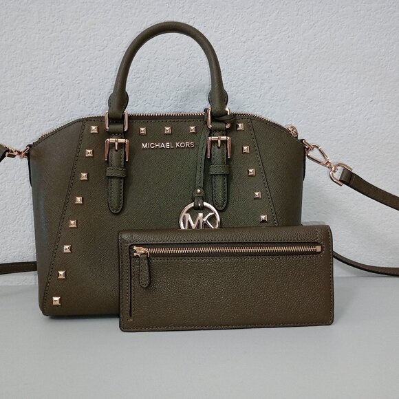 MICHAEL KORS- Olive Green Hand Bag With Matching Wallet - Picture 2 of 9